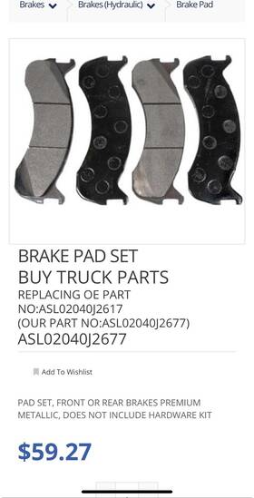 Asl02040j2677 Fleet Wheeler Brake Pads