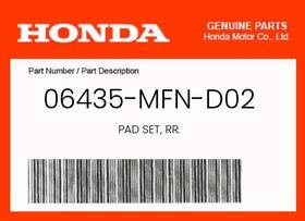 06435-mfn-d02 Honda Genuine Pad Set Rr. -