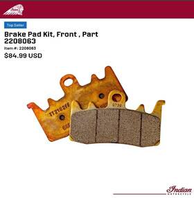 2208063 Indian Motorcycles Motorcycles/brembo Brake Pad Kit Front Part
