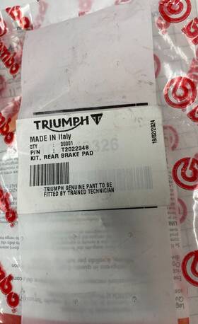 Tf450-rc Triumph T2022348 Tf250-x And Rear Brake Pads Part#