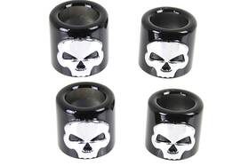 11-0024 V-twin Manufacturing Pushrod Cover Cup Set Black With Chrome Skull Design Harley