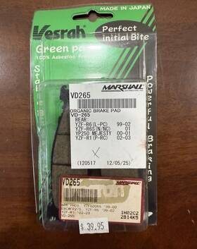 Vd265 Vespah Vesrah Green Pad Organic Rear Brake Pads Vd 265 Select Yamaha Yzf R6/r1