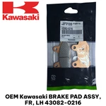 Oem Kawasaki Brake Pad Assy, Fr, Lh 43082-0216. Fixed Price $35.00.