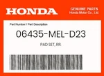 Honda Genuine Pad Set, Rr. 06435-MEL-D23. Fixed Price $58.39.